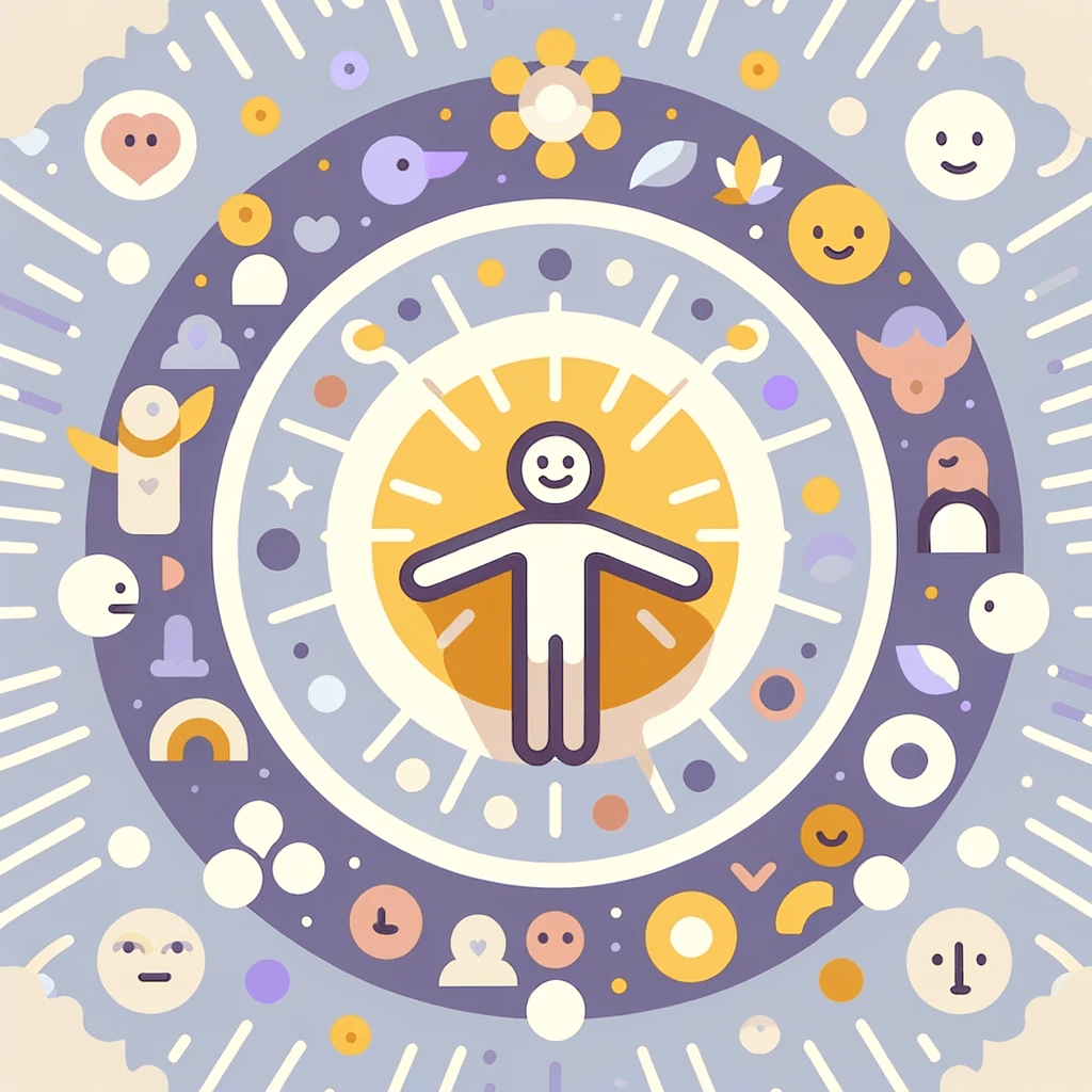 Color scheme focuses on subtle shades of purple, yellow, white, and orange.
